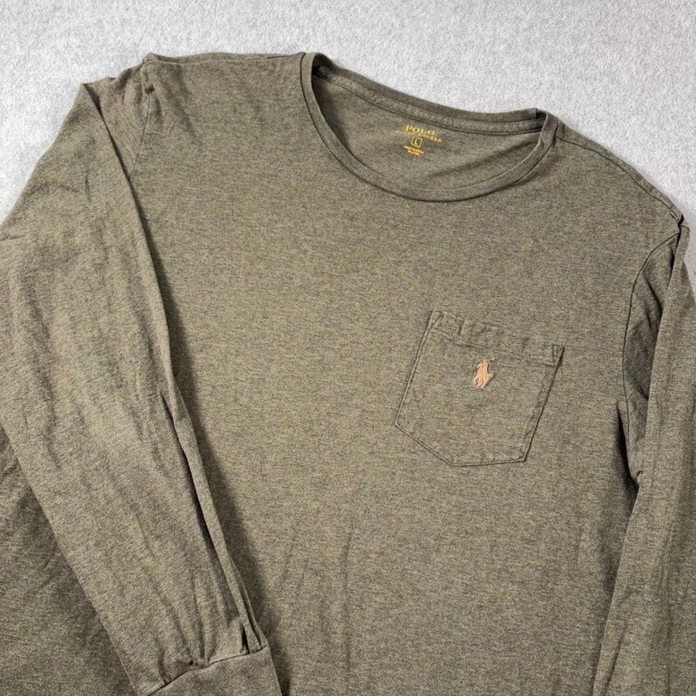 Polo Ralph Lauren Long Sleeve T-Shirt Mens L Olive Green Heathered Pocket Logo